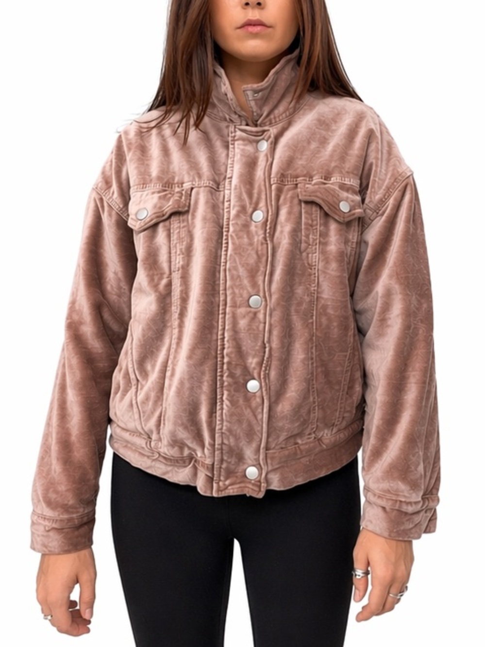 Free People Velvet Mauve Oversized Trucker Jacket Sz XS Fits S / M Spring Chic - Picture 2 of 16
